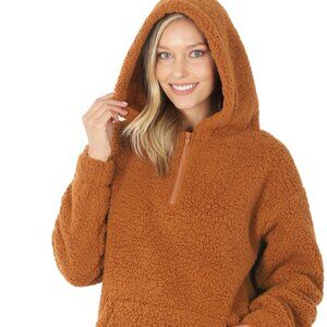 Soft Sherpa Half Zip Pullover With Pocket and Hoodie "GOLDEN MUSTARD"